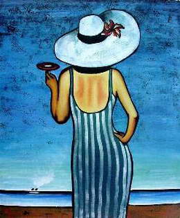 Tableau femme a la plage. Tableaux modernes expressionnistes.
